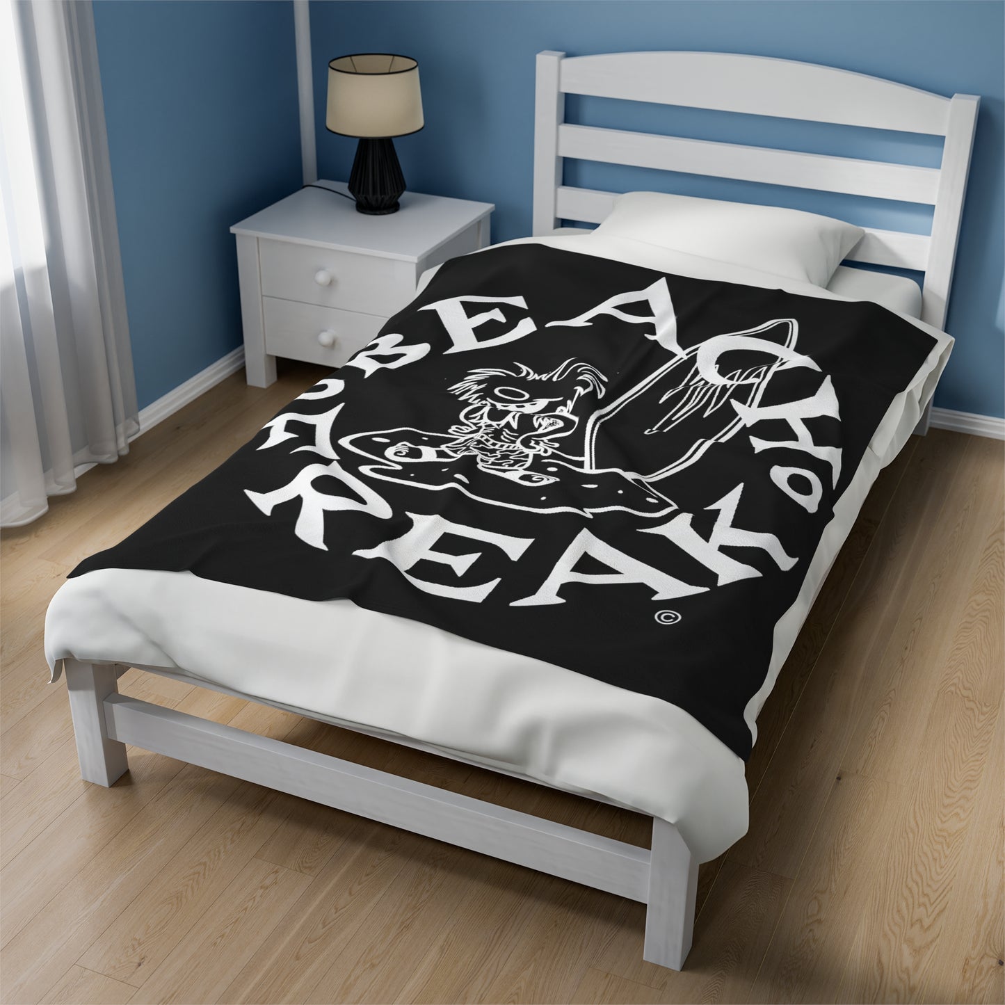 WHITE BEACH FREAK© Velveteen Plush Blanket - White FREAK