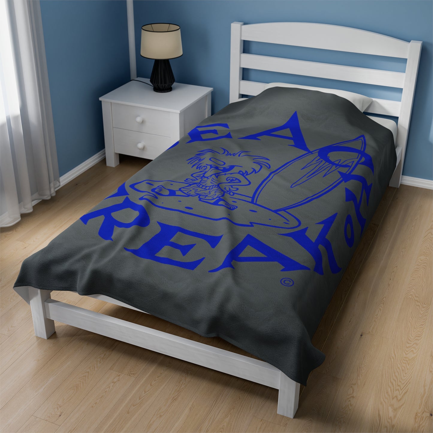 BLUE BEACH FREAK© Velveteen Plush Blanket