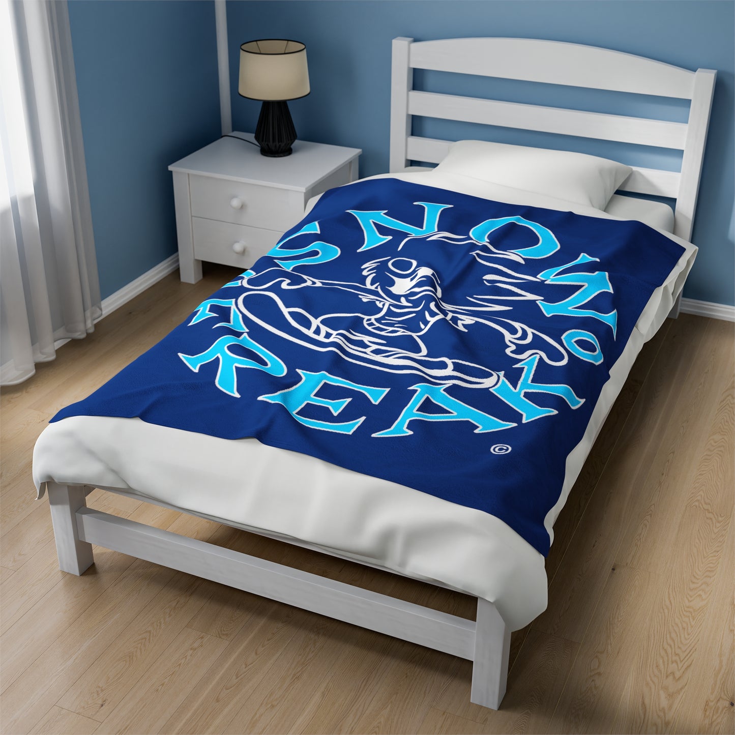NEON BLUE N' WHITE SNOW FREAK© Velveteen Plush Blanket