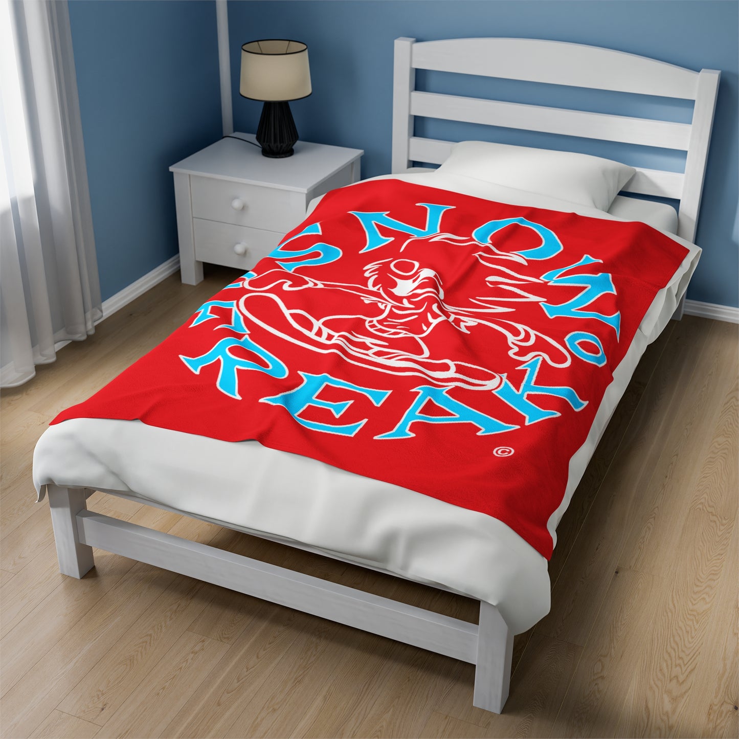NEON BLUE N' WHITE SNOW FREAK© Velveteen Plush Blanket