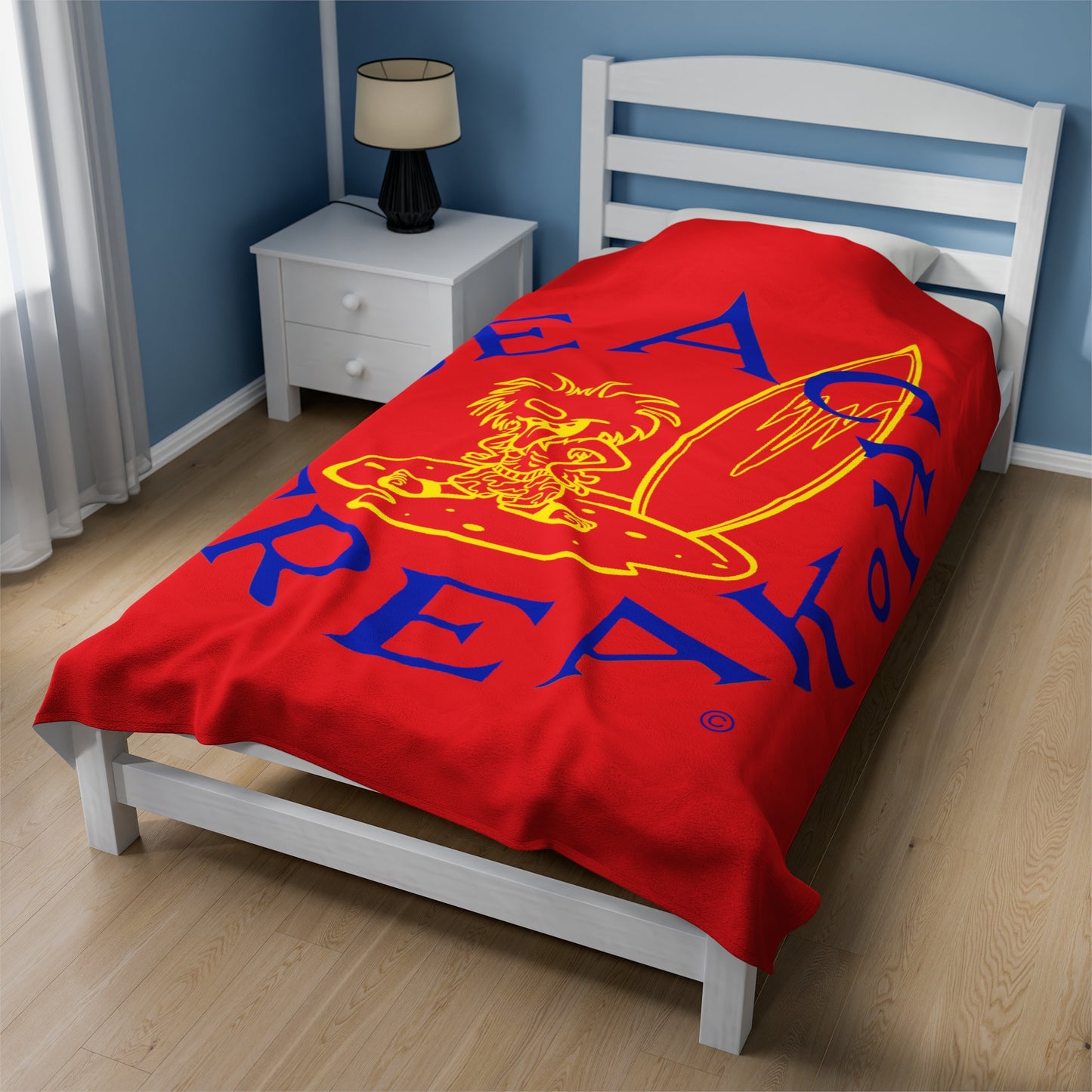 BLUE & YELLOW BEACH FREAK© Velveteen Plush Blanket