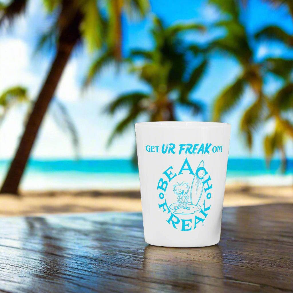 NEON BLUE BEACH FREAK© Ceramic Shot Glass