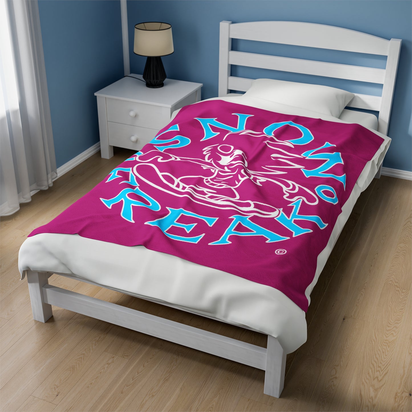NEON BLUE N' WHITE SNOW FREAK© Velveteen Plush Blanket
