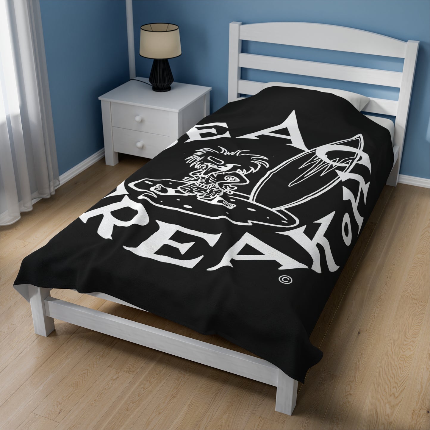 WHITE BEACH FREAK© Velveteen Plush Blanket - White FREAK
