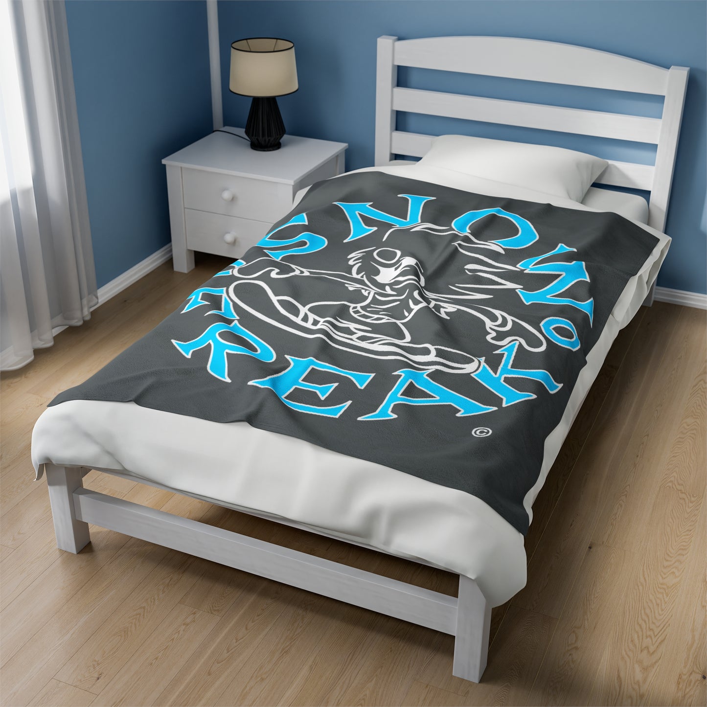 NEON BLUE N' WHITE SNOW FREAK© Velveteen Plush Blanket