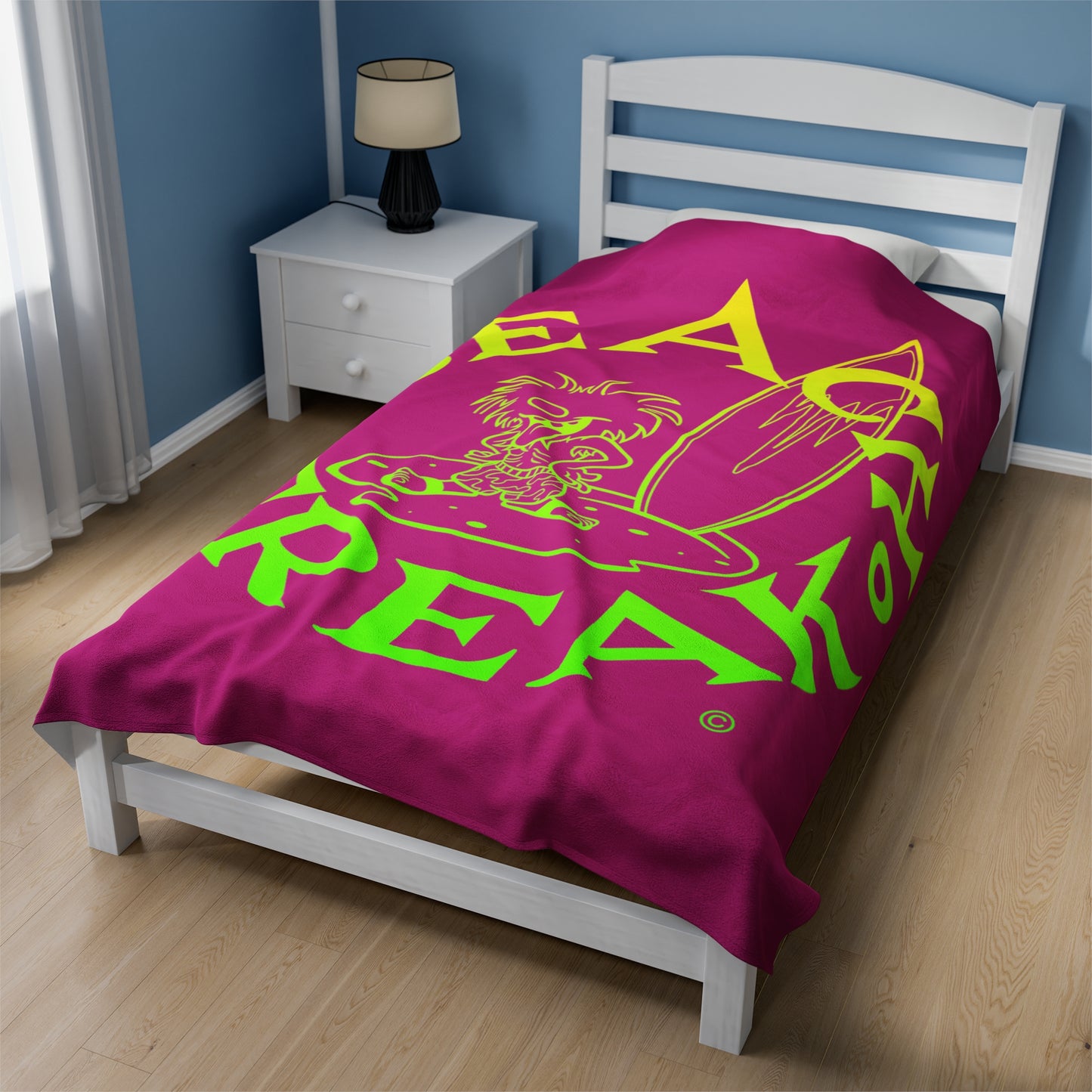 LIME & YELLOW BEACH FREAK© Velveteen Plush Blanket