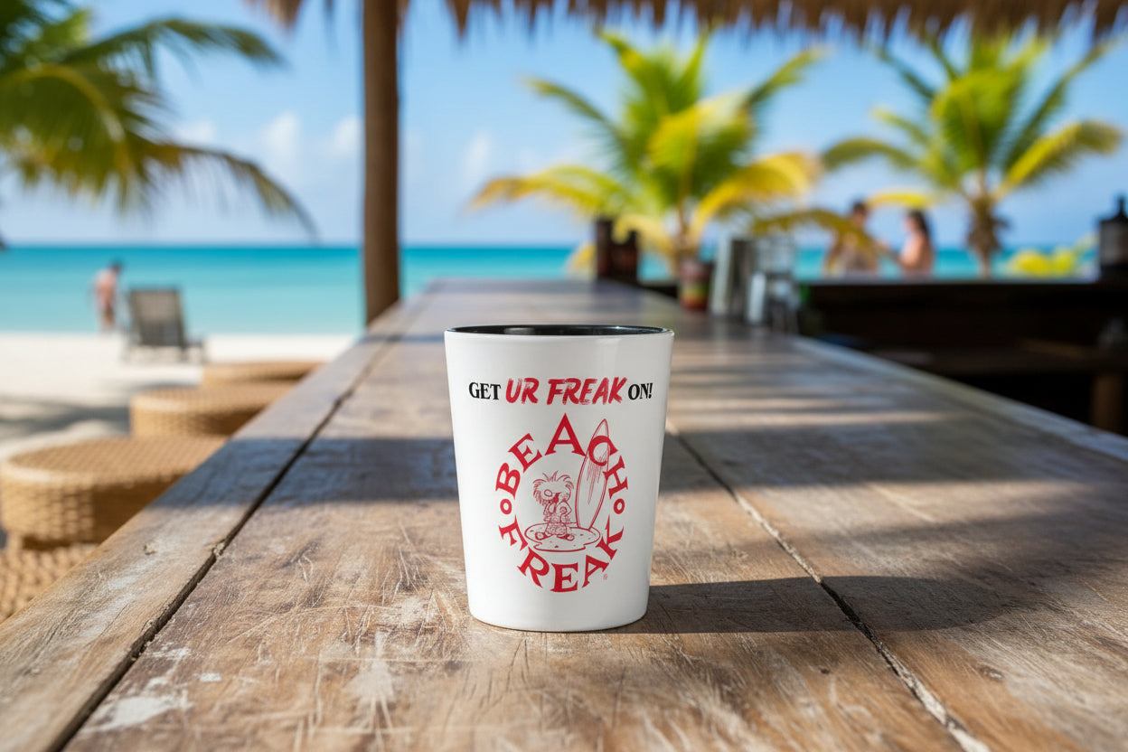 NEON RED 'GET UR FREAK ON!' BEACH FREAK© Ceramic Shot Glass