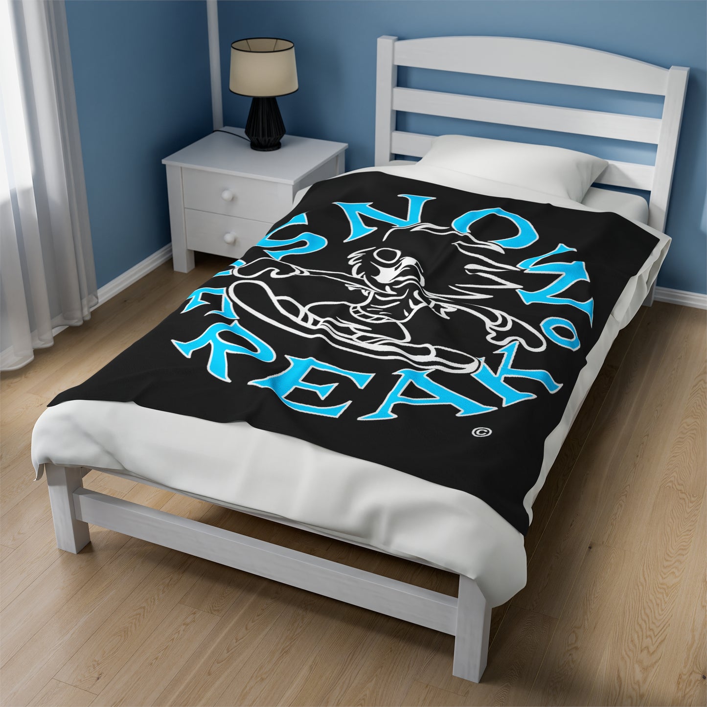 NEON BLUE N' WHITE SNOW FREAK© Velveteen Plush Blanket
