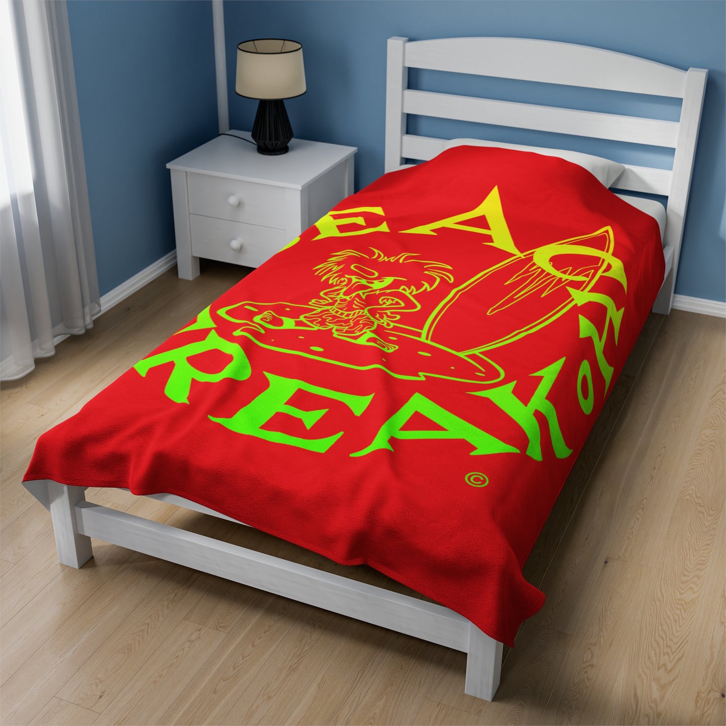 LIME & YELLOW BEACH FREAK© Velveteen Plush Blanket