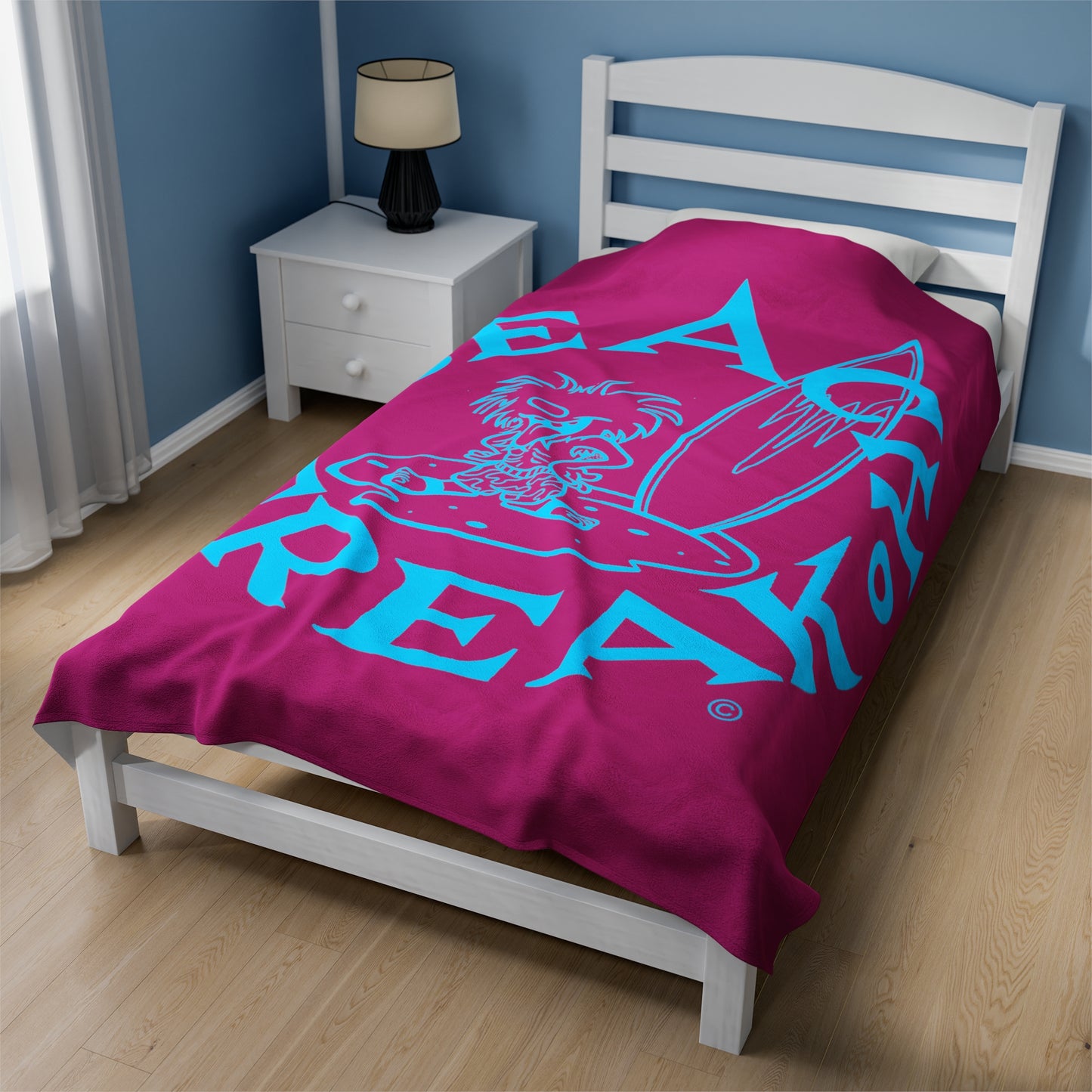 NEON BLUE BEACH FREAK© Velveteen Plush Blanket
