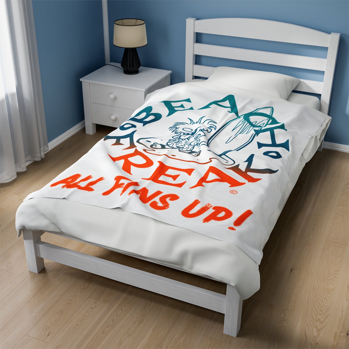MIAMI BEACH FREAK© 'ALL FINS UP!' Velveteen Plush Blanket