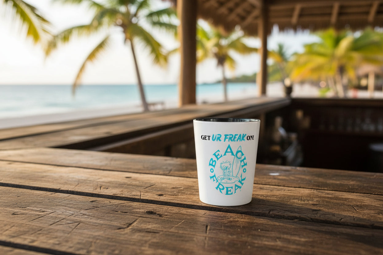 NEON BLUE 'GET UR FREAK ON!' BEACH FREAK© Ceramic Shot Glass