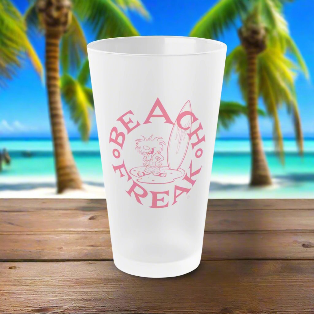 NEON RED BEACH FREAK© Frosted Pint Glass