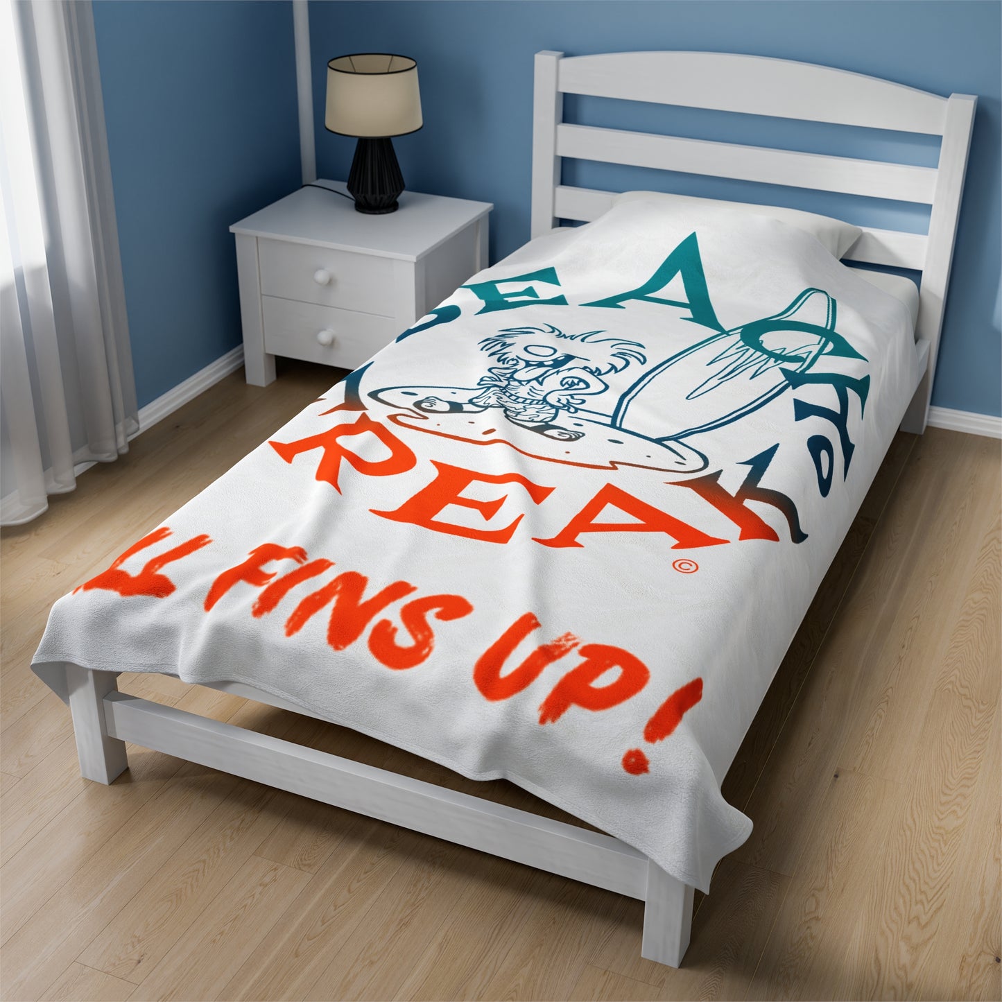 MIAMI BEACH FREAK© 'ALL FINS UP!' Velveteen Plush Blanket