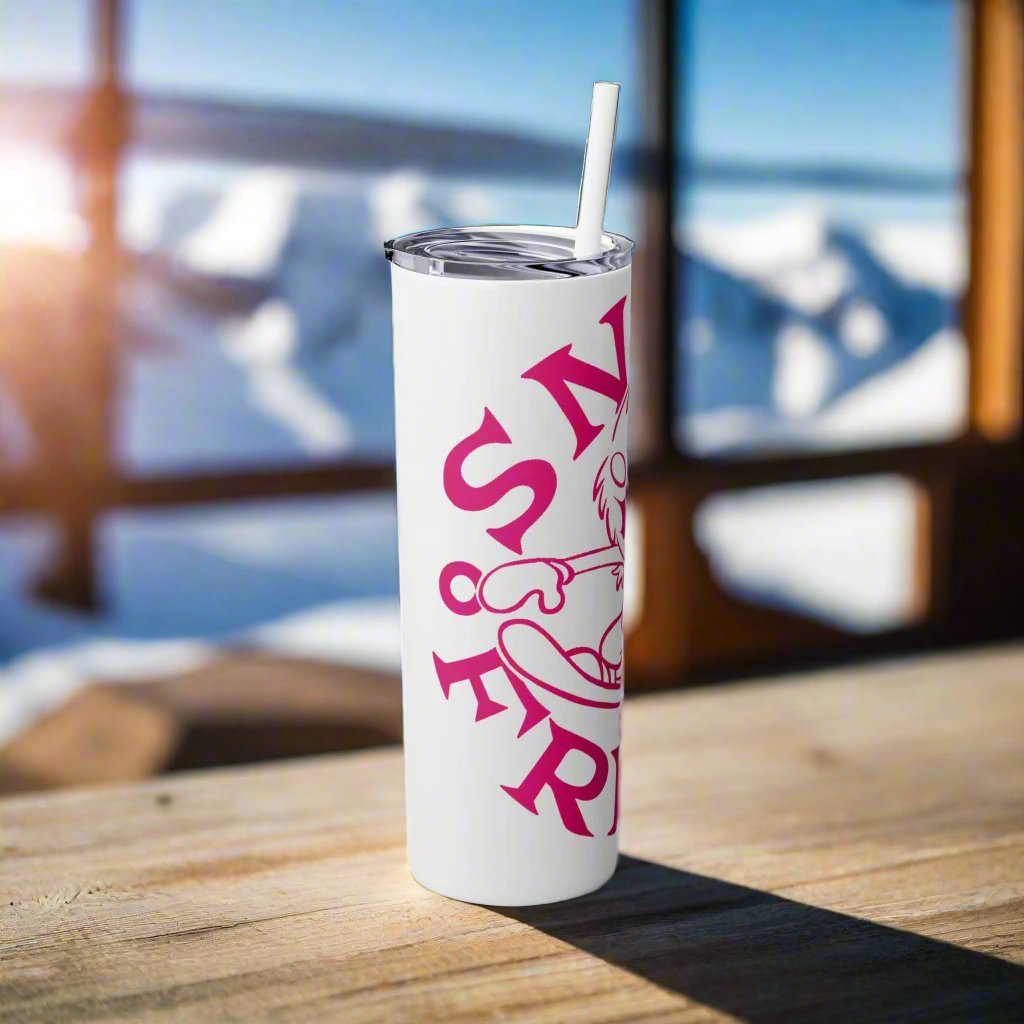 PINK SNOW FREAK© Skinny Tumbler with Straw