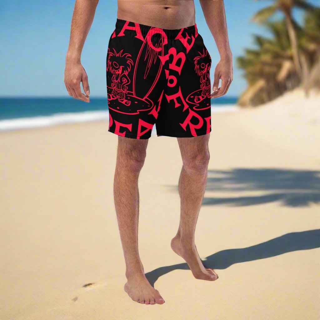 NEON RED BEACH FREAK© SPLASH'D© MEN'S SWIM TRUNKS