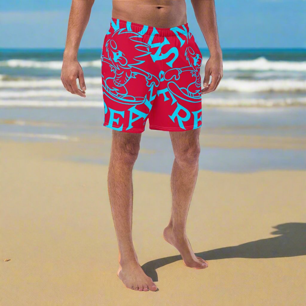 NEON BLUE SNOW FREAK© SPLASH'D© MEN'S SWIM TRUNKS