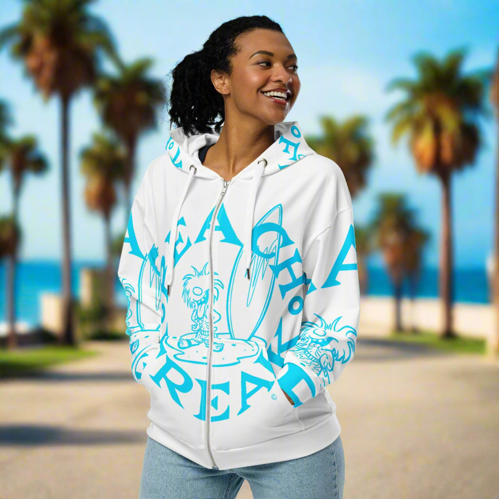 NEON BLUE BEACH FREAK© SPLASH'D© ZIP-UP HOODIE