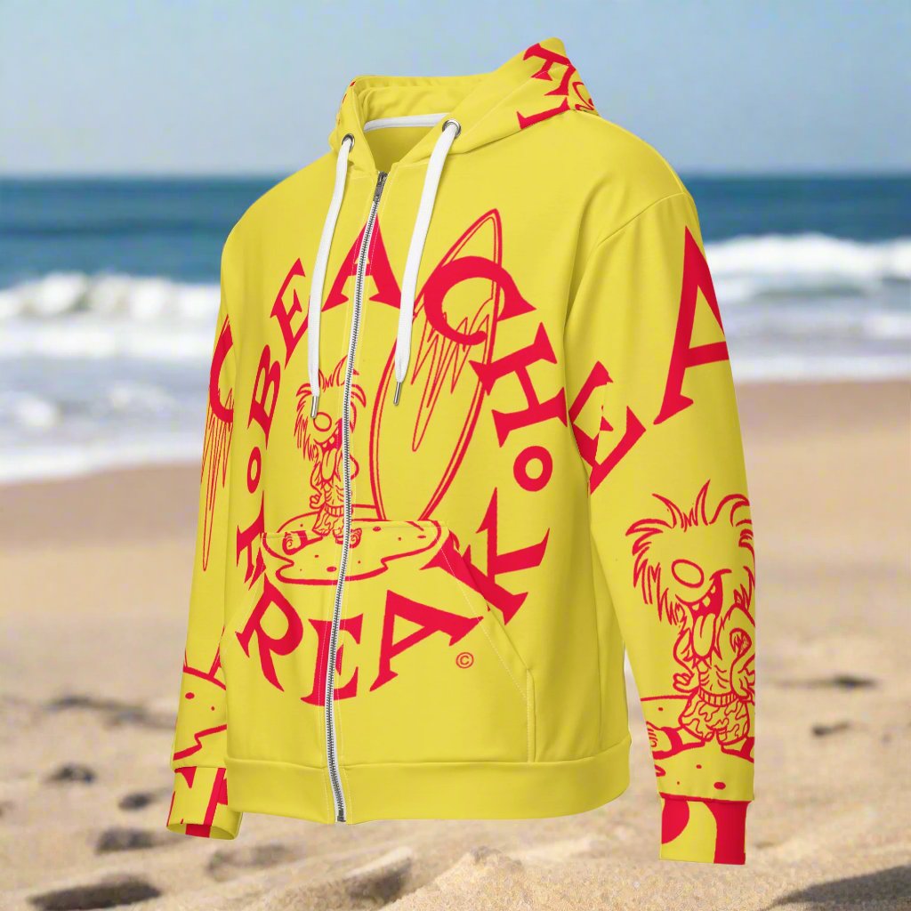 NEON RED BEACH FREAK© SPLASH'D© ZIP-UP HOODIE