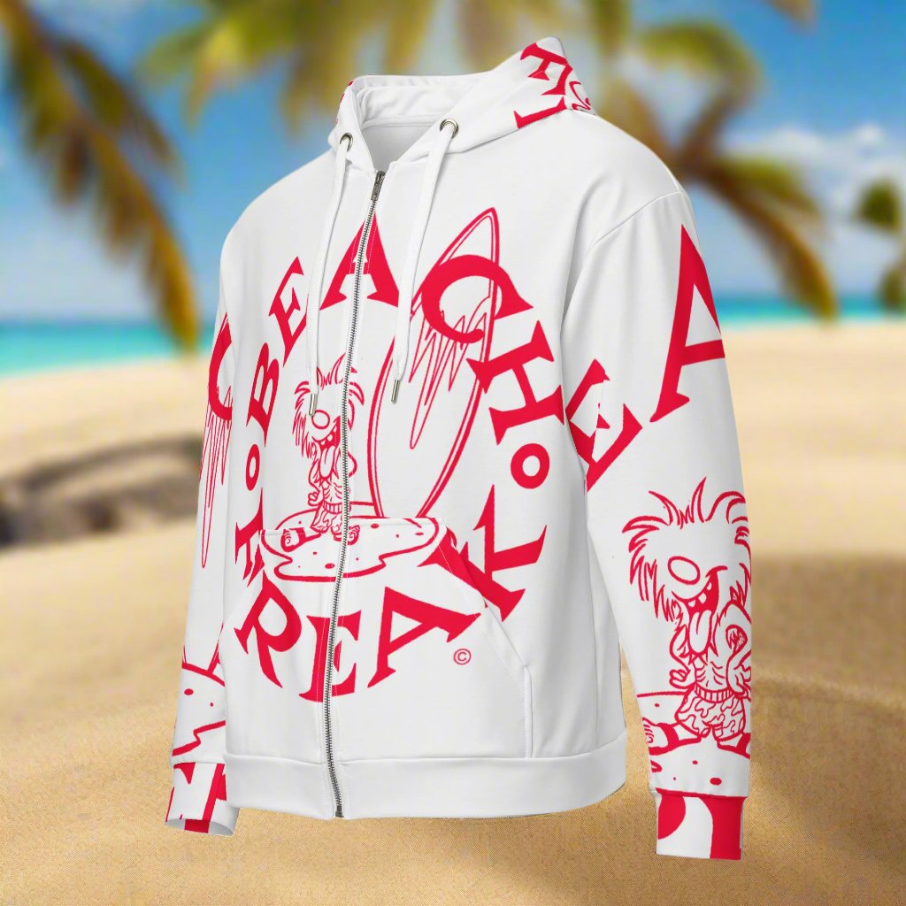 NEON RED BEACH FREAK© SPLASH'D© ZIP-UP HOODIE