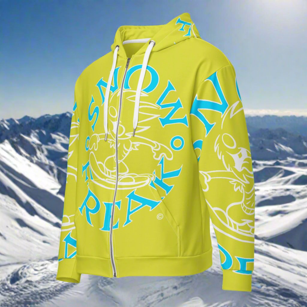 NEON BLUE & WHITE SNOW FREAK© SPLASH'D© ZIP-UP HOODIE
