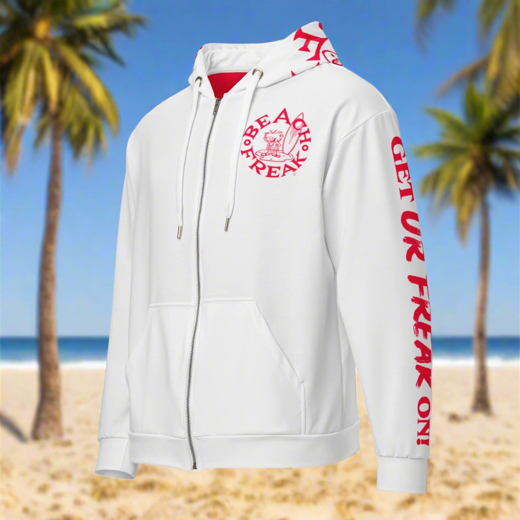 NEON RED BEACH FREAK© TRADITIONAL ZIP-UP HOODIE