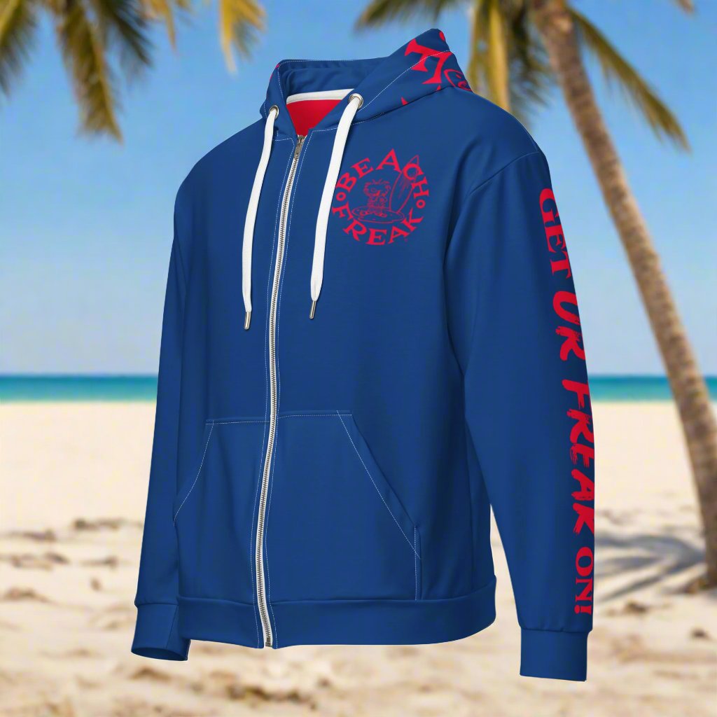 NEON RED BEACH FREAK© TRADITIONAL ZIP-UP HOODIE
