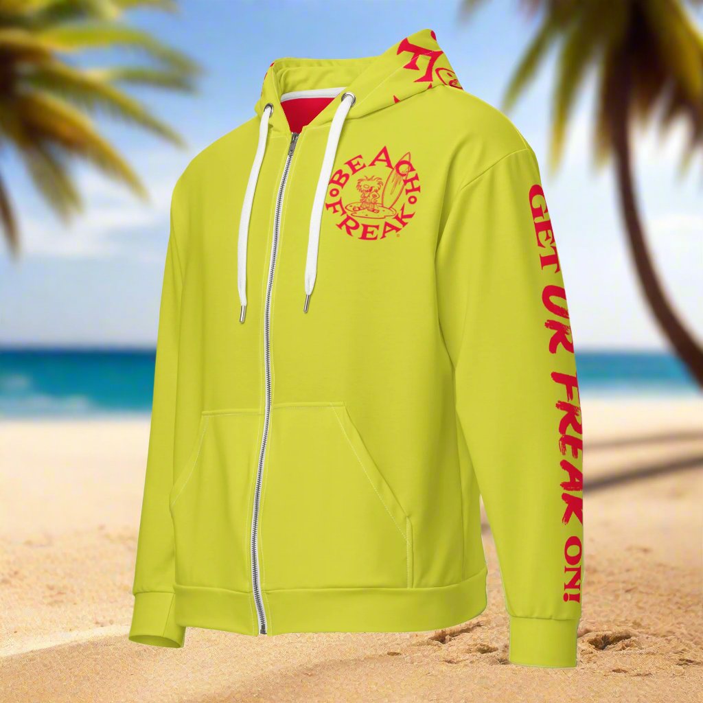 NEON RED BEACH FREAK© TRADITIONAL ZIP-UP HOODIE