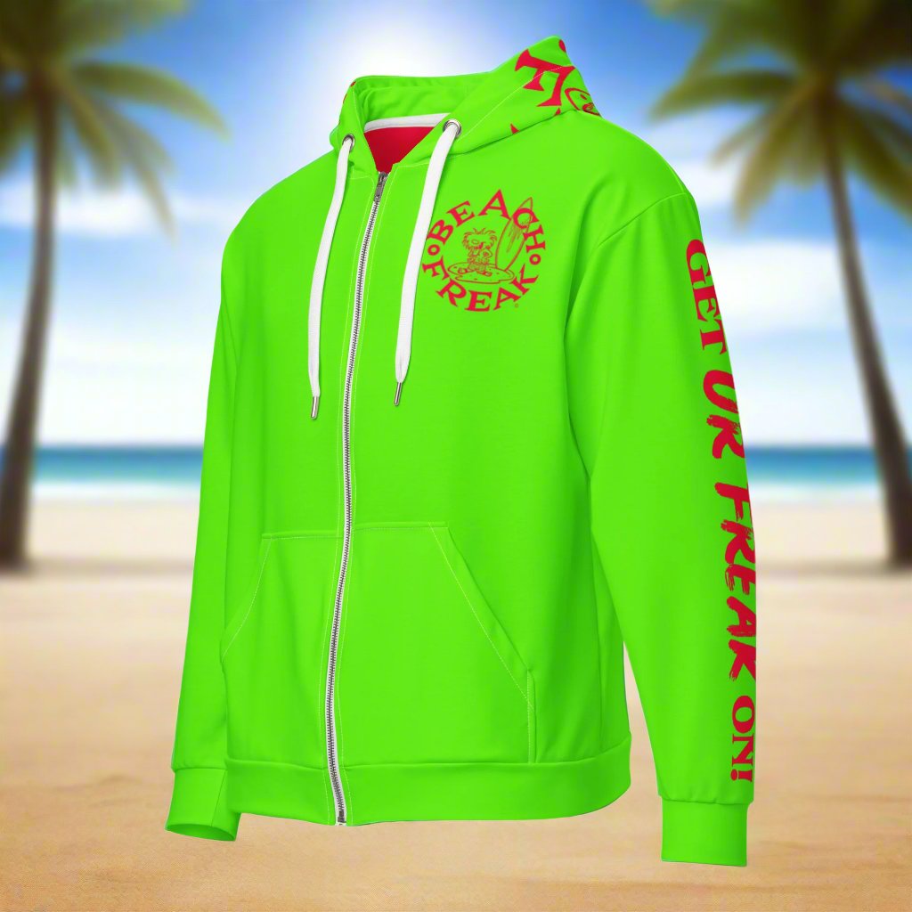 NEON RED BEACH FREAK© TRADITIONAL ZIP-UP HOODIE