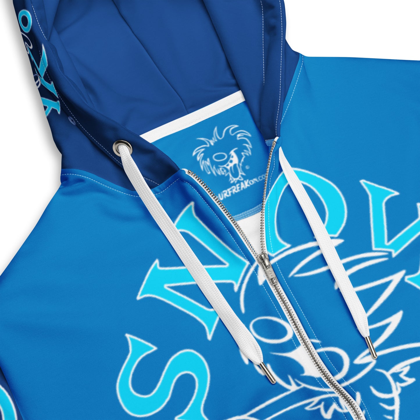 NEON BLUE & WHITE SNOW FREAK© SPLASH'D© ZIP-UP HOODIE