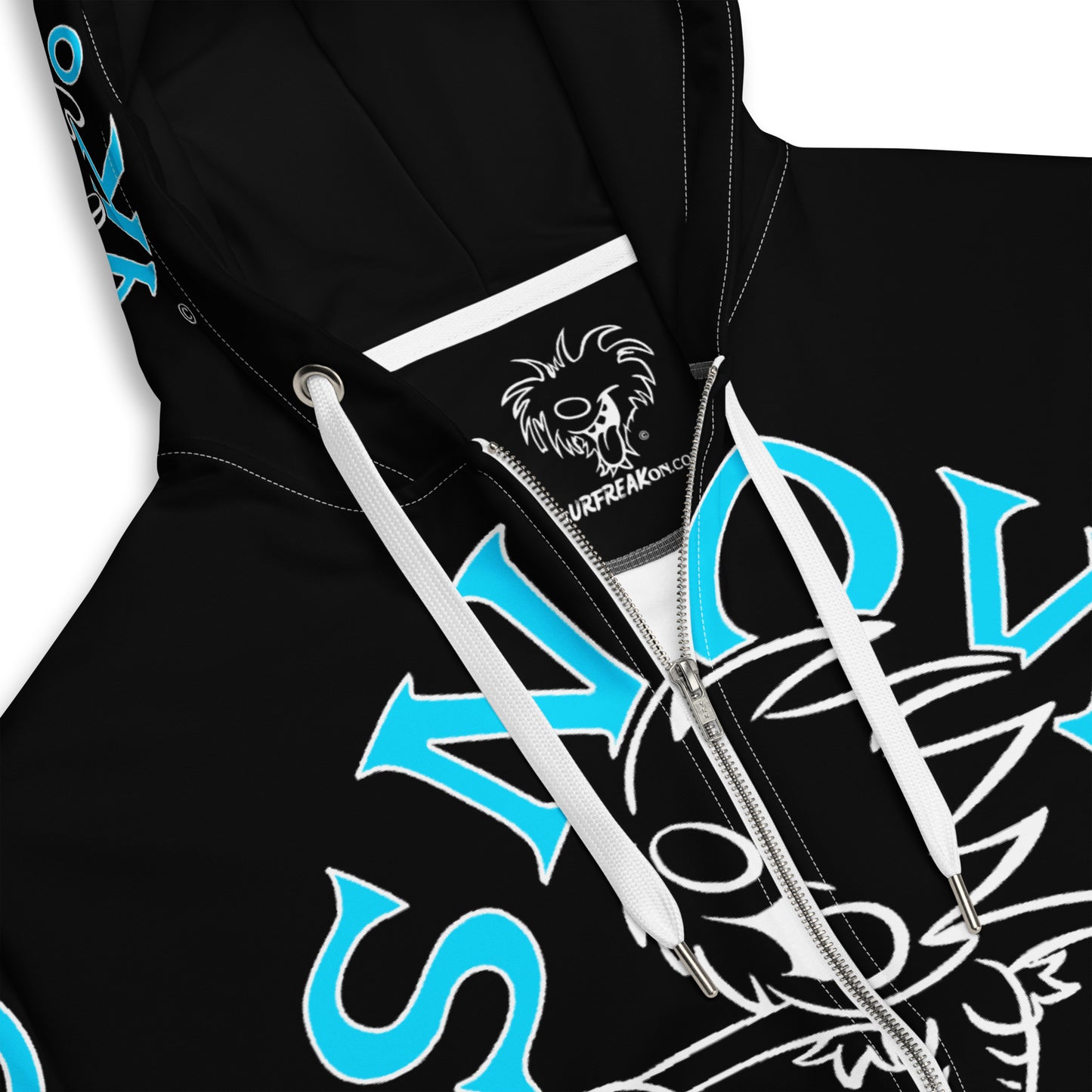 NEON BLUE & WHITE SNOW FREAK© SPLASH'D© ZIP-UP HOODIE