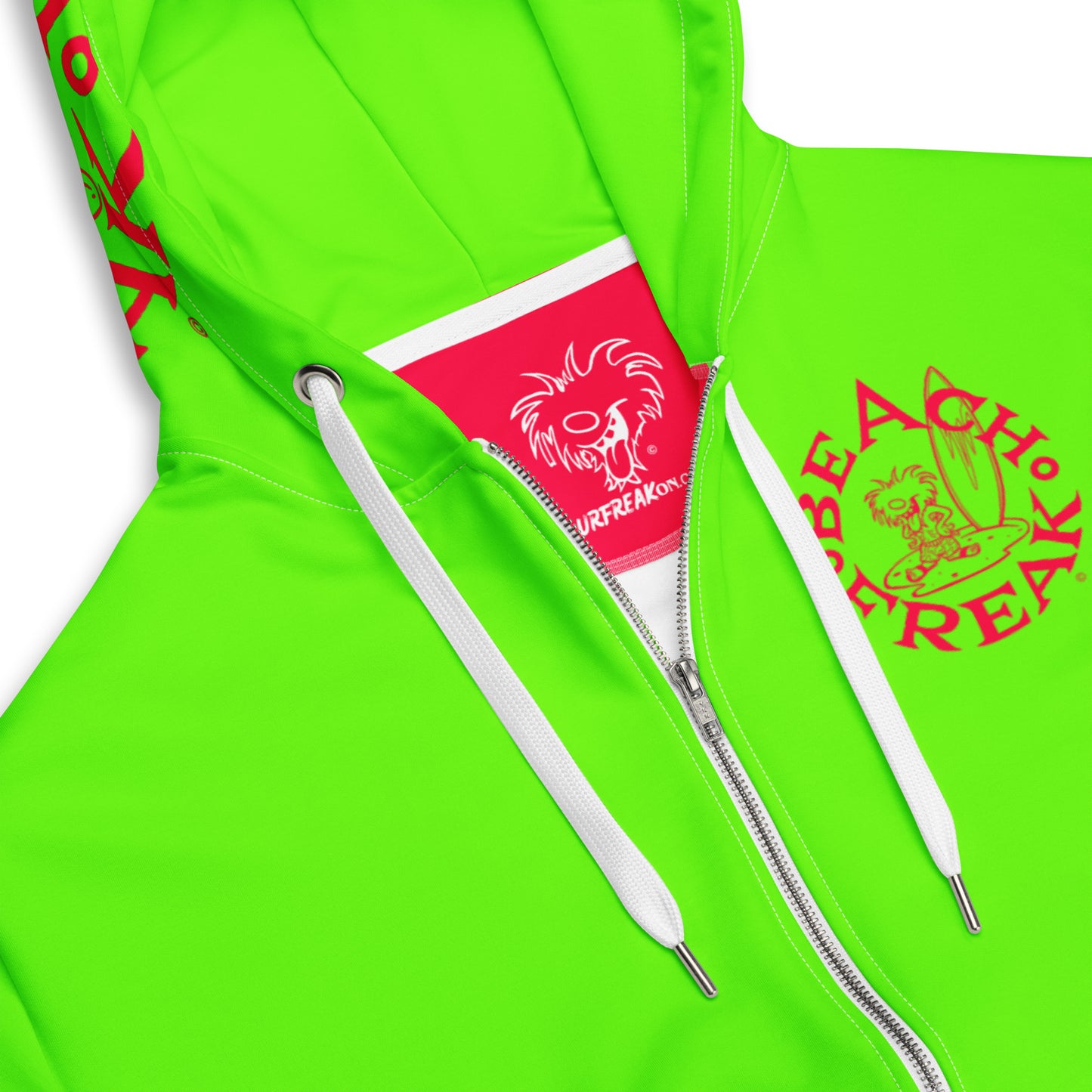 NEON RED BEACH FREAK© TRADITIONAL ZIP-UP HOODIE