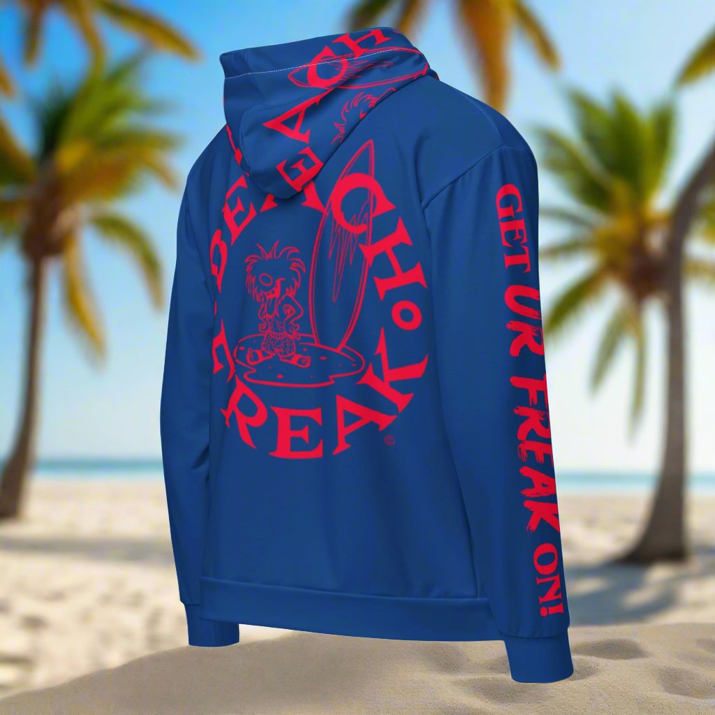 NEON RED BEACH FREAK© TRADITIONAL ZIP-UP HOODIE