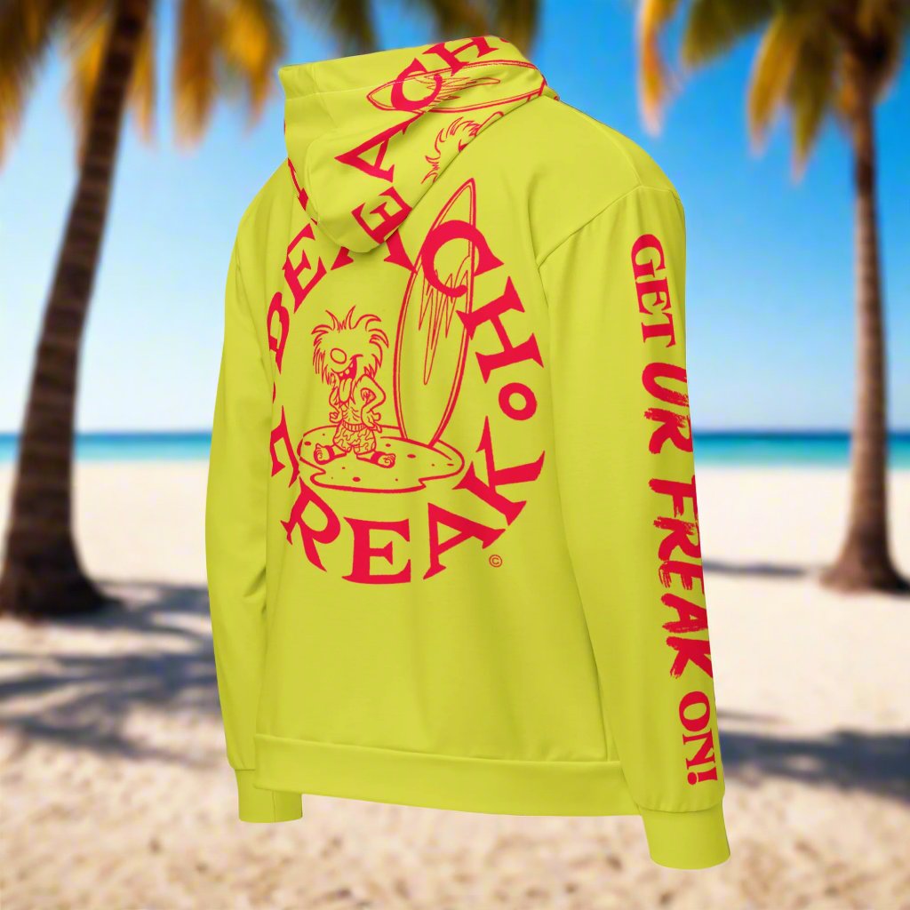 NEON RED BEACH FREAK© TRADITIONAL ZIP-UP HOODIE
