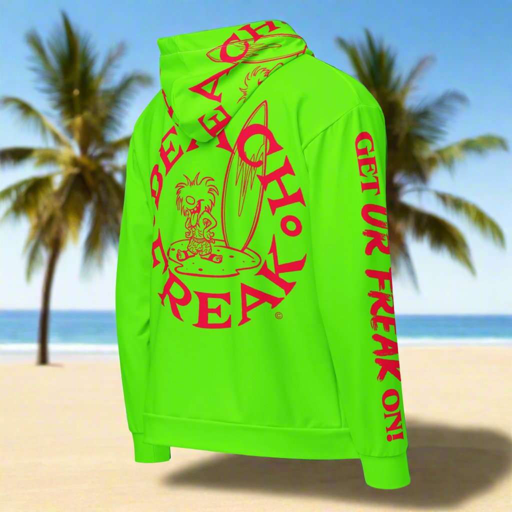 NEON RED BEACH FREAK© TRADITIONAL ZIP-UP HOODIE