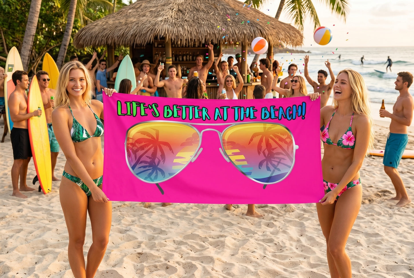 LIFE'S BETTER AT THE BEACH! BEACH FREAK© OVERSIZED 36" X 72" MINK COTTON TOWEL