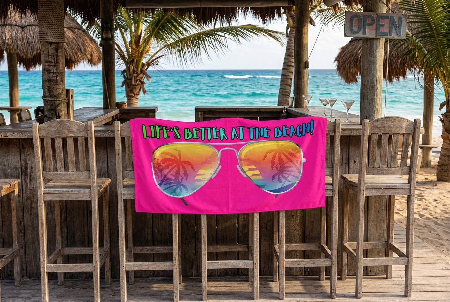 LIFE'S BETTER AT THE BEACH! BEACH FREAK© OVERSIZED 36" X 72" MINK COTTON TOWEL