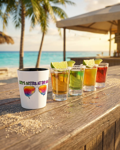 LIFE'S BETTER AT THE BEACH! - BEACH FREAK© Ceramic Shot Glass