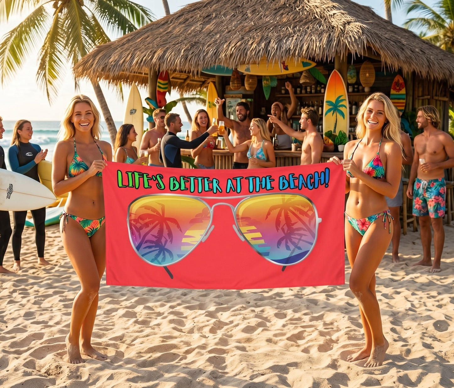 LIFE'S BETTER AT THE BEACH! BEACH FREAK© OVERSIZED 36" X 72" MINK COTTON TOWEL