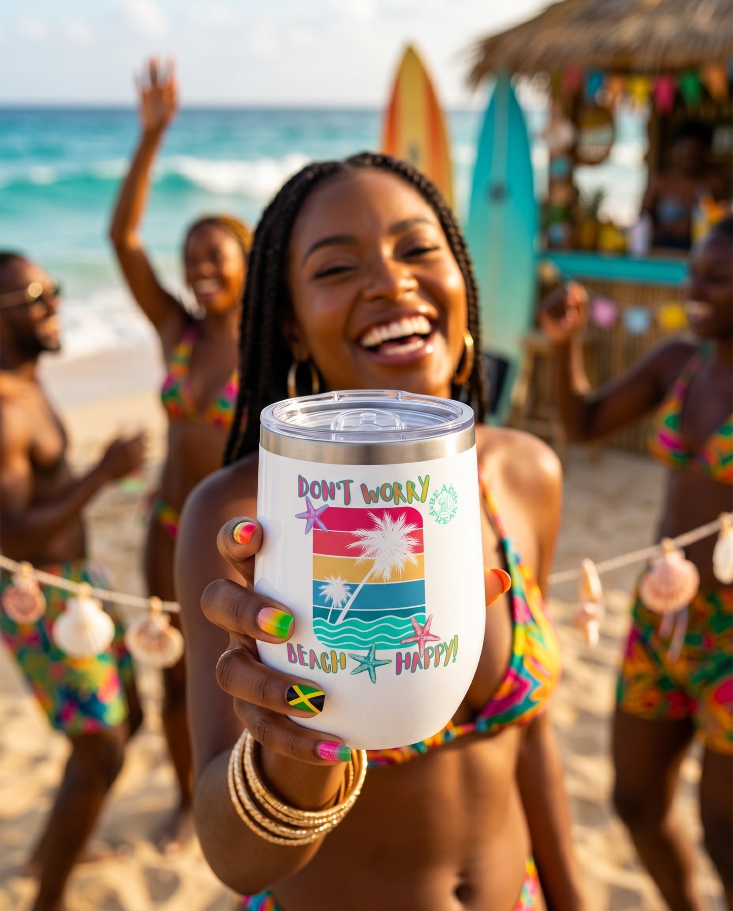 DON'T WORRY BEACH HAPPY! - BEACH FREAK© Chill Wine Tumbler