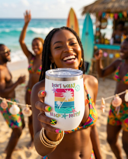 DON'T WORRY BEACH HAPPY! - BEACH FREAK© Chill Wine Tumbler