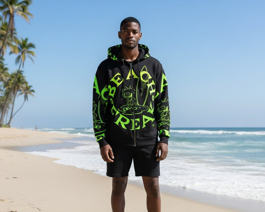 LIME 'N' YELLOW BEACH FREAK SPLASH'D© ZIP-UP HOODIE