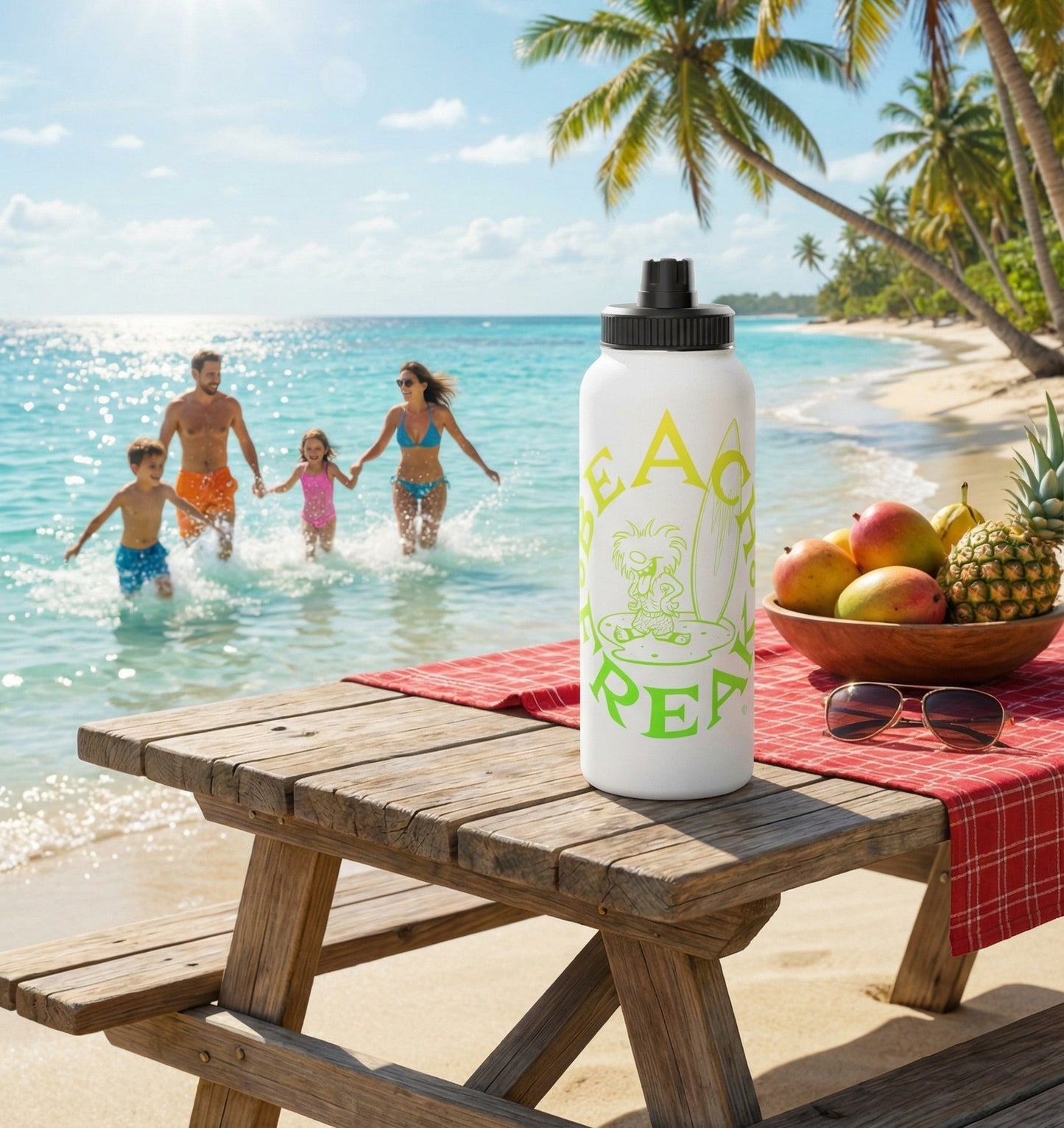 LIME 'N' YELLOW BEACH FREAK© Stainless Steel SPORT Water Bottle