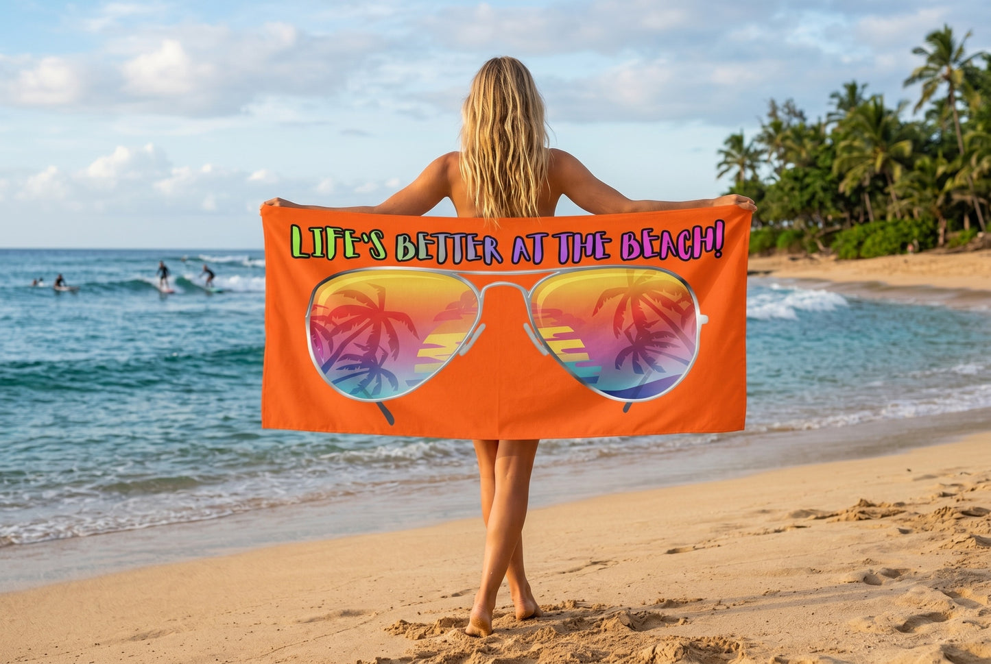 LIFE'S BETTER AT THE BEACH! BEACH FREAK© OVERSIZED 36" X 72" MINK COTTON TOWEL