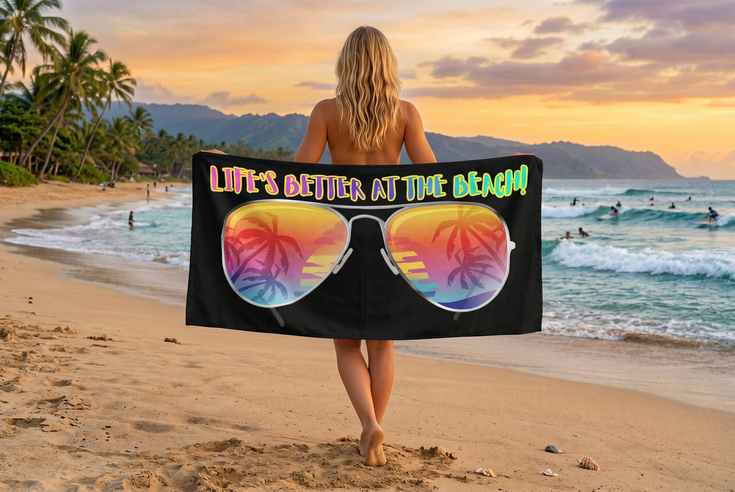 LIFE'S BETTER AT THE BEACH! BEACH FREAK© OVERSIZED 36" X 72" MINK COTTON TOWEL
