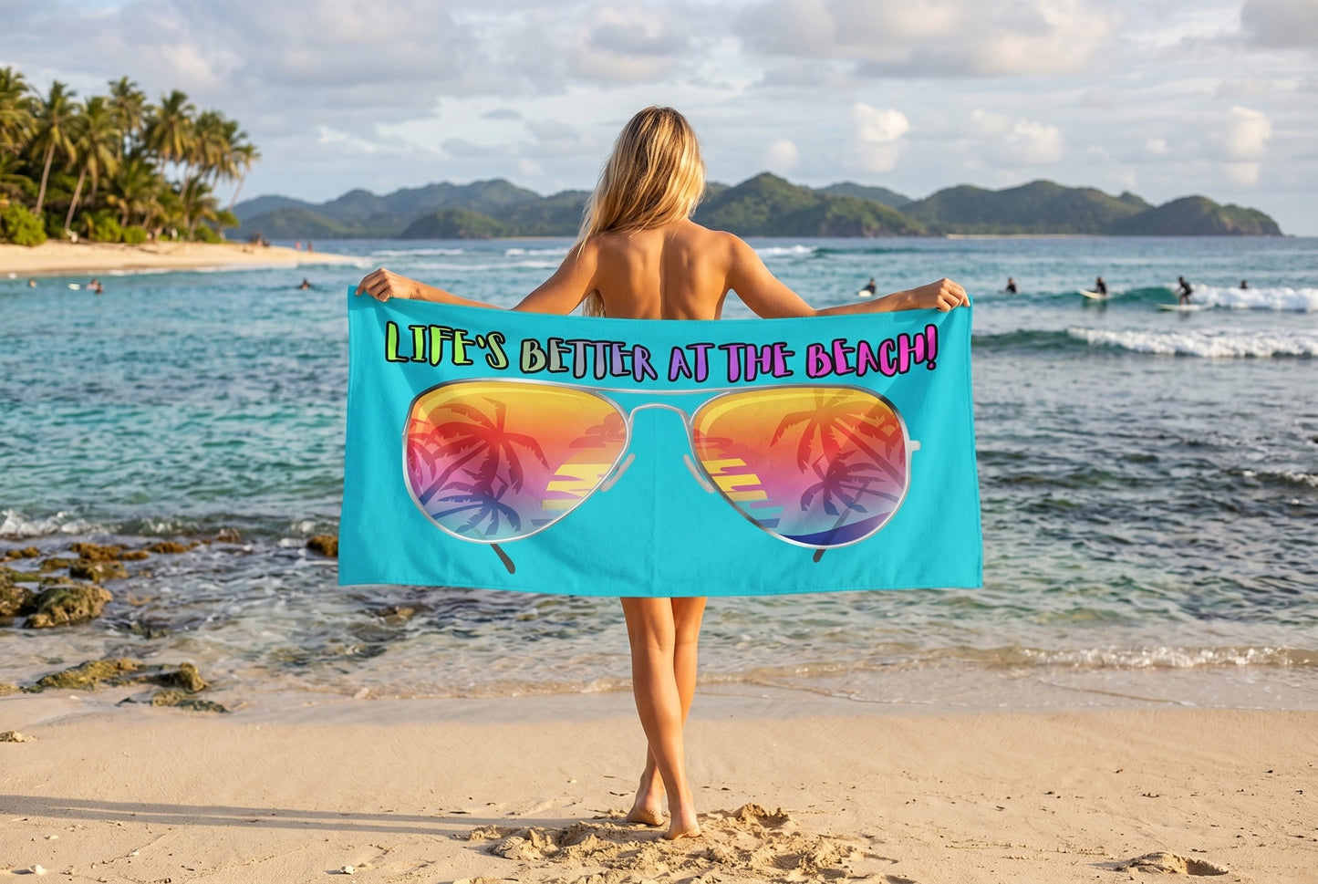 LIFE'S BETTER AT THE BEACH! BEACH FREAK© OVERSIZED 36" X 72" MINK COTTON TOWEL