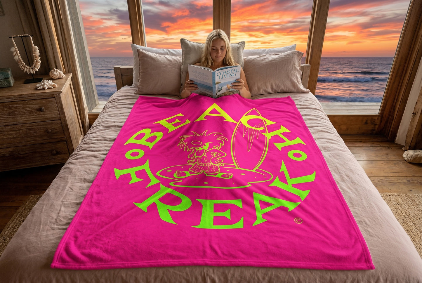 LIME 'N' YELLOW BEACH FREAK© Velveteen Plush Blanket
