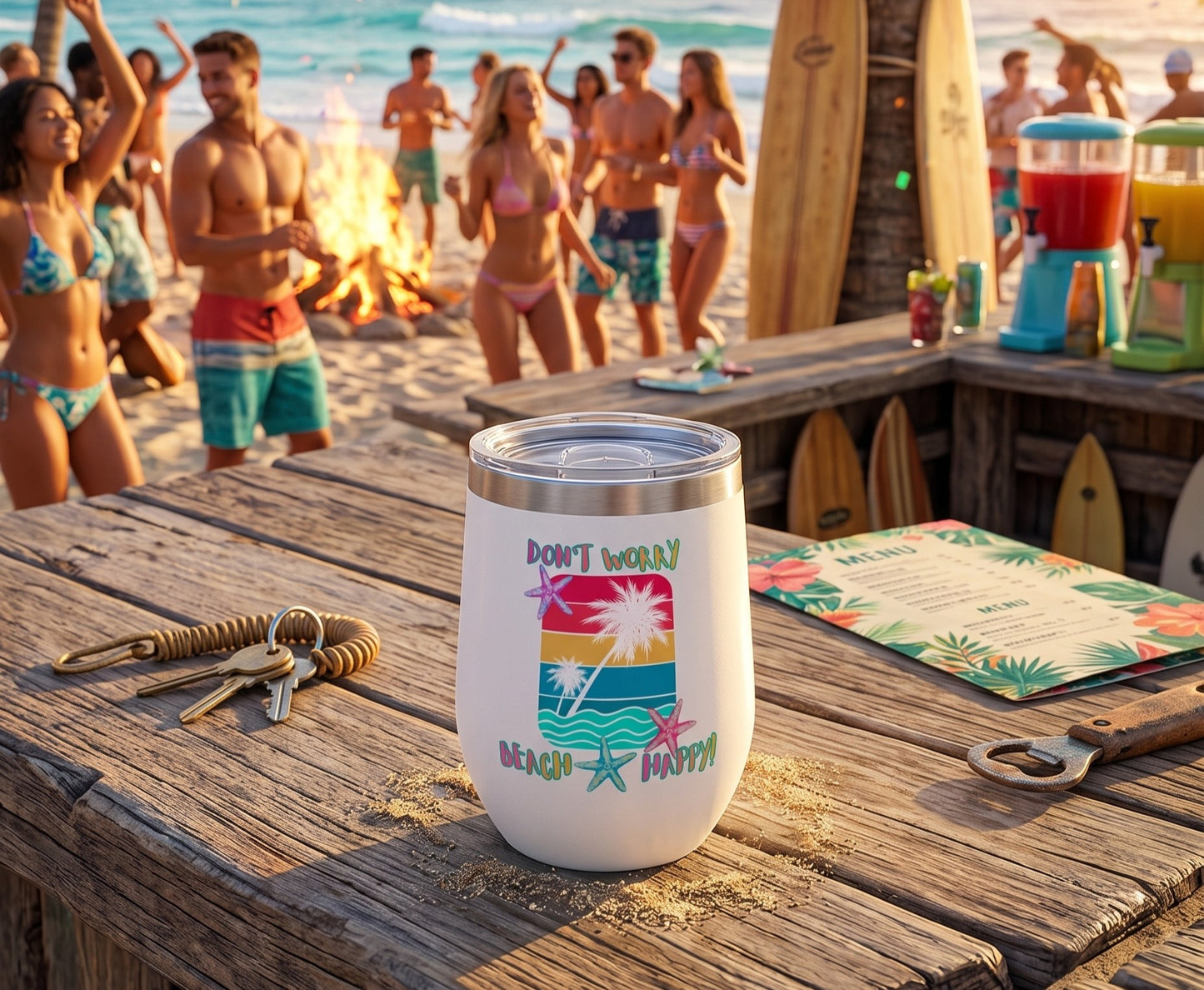 DON'T WORRY BEACH HAPPY! - BEACH FREAK© Chill Wine Tumbler