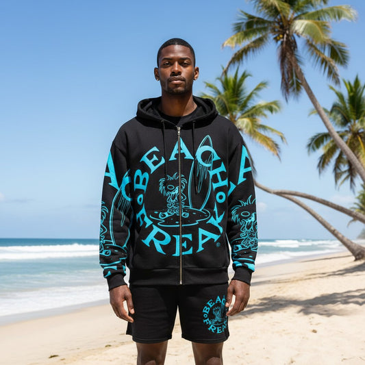 NEON BLUE BEACH FREAK SPLASH'D© ZIP-UP HOODIE