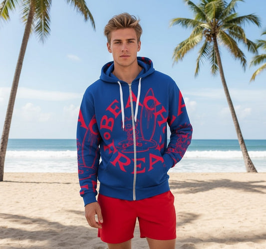 NEON RED BEACH FREAK SPLASH'D© ZIP-UP HOODIE